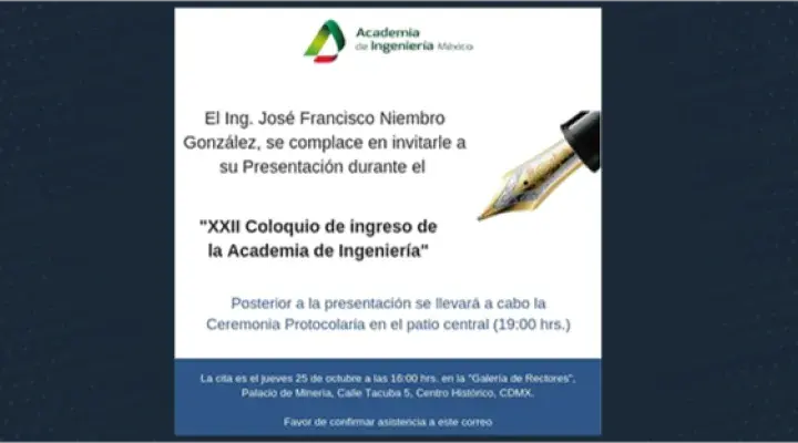 Presentación del Ing. Francisco Niembro en la Academia de Ingeniería