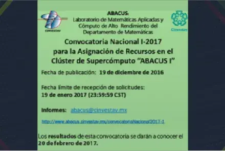 Convocatoria para someter su solicitud para hacer uso de los recursos del Clúster Híbrido de Supercómputo “ABACUS I”
