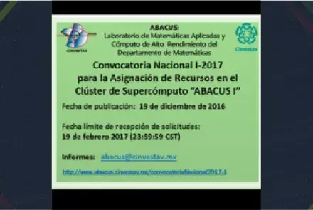 Se extiende el plazo para participar en la Convocatoria Nacional I-2017 para la Asignación de Recursos en el Clúster de Supercómputo “ABACUS I”